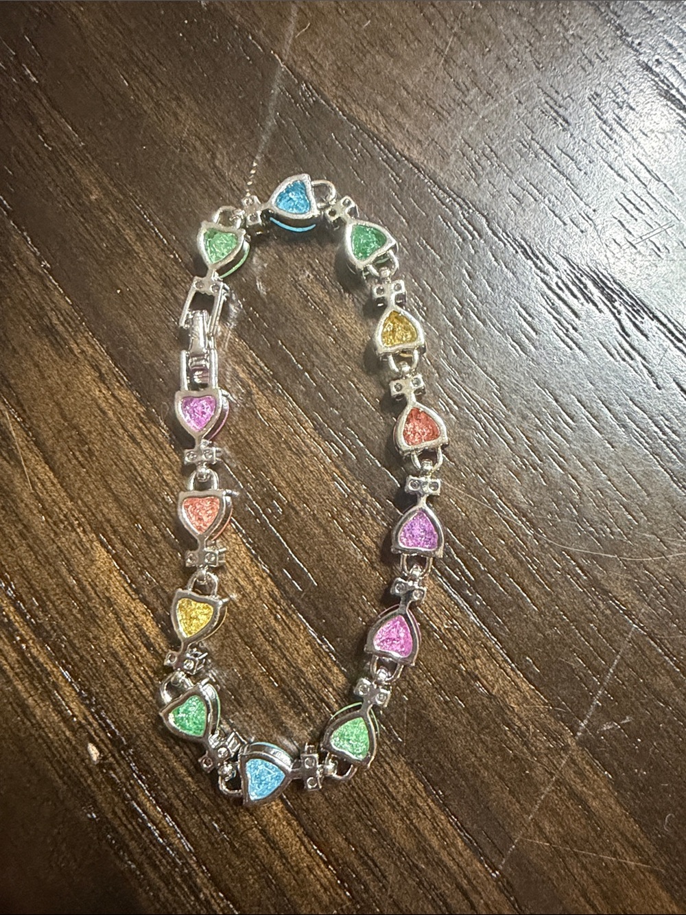 Multicolor Heart Charm Bracelet — Silver-Tone Rainbow Hearts - Picture 2 of 3